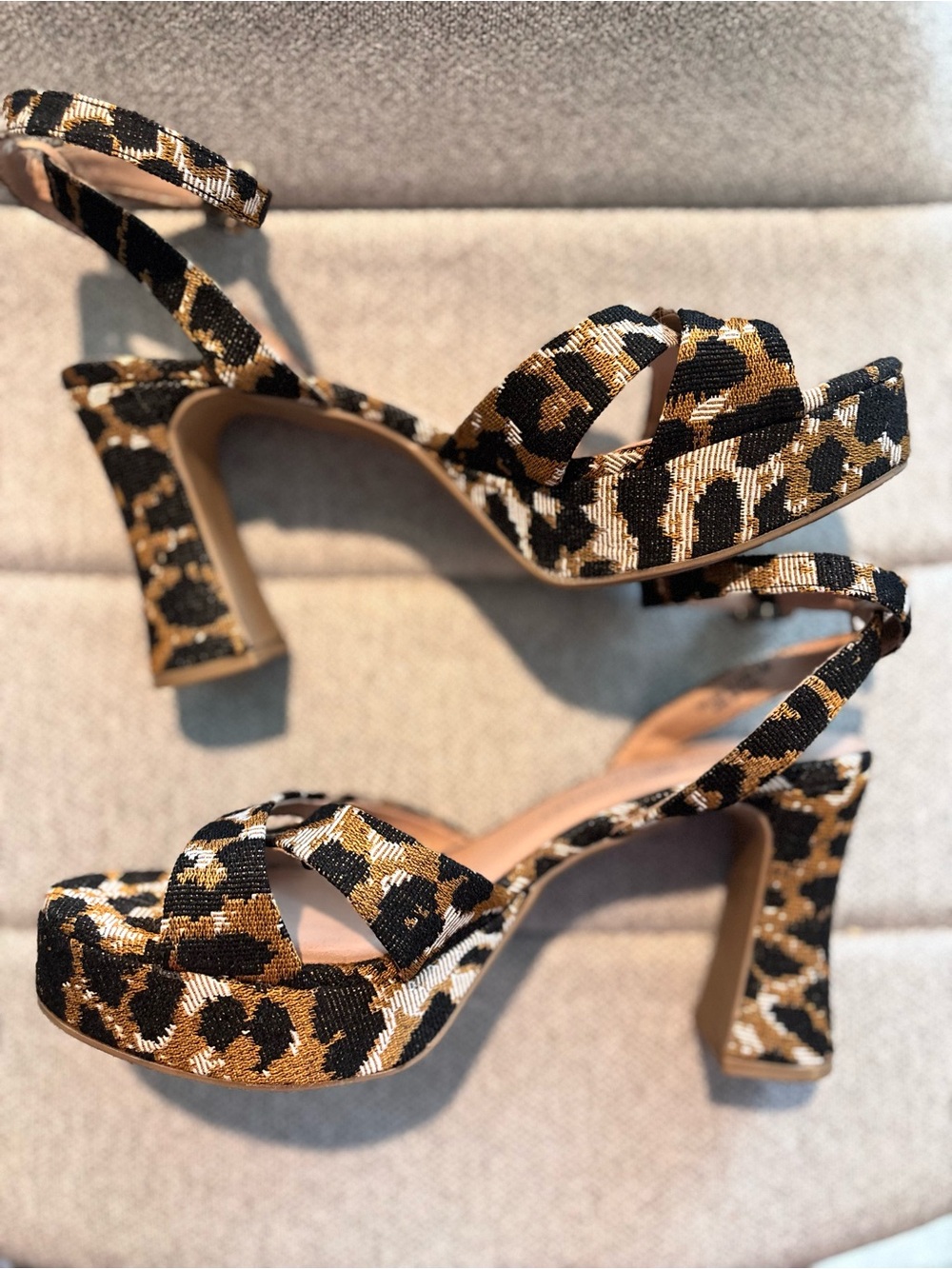 Leopard Print Platform Sandals - Women's Strappy High Heels